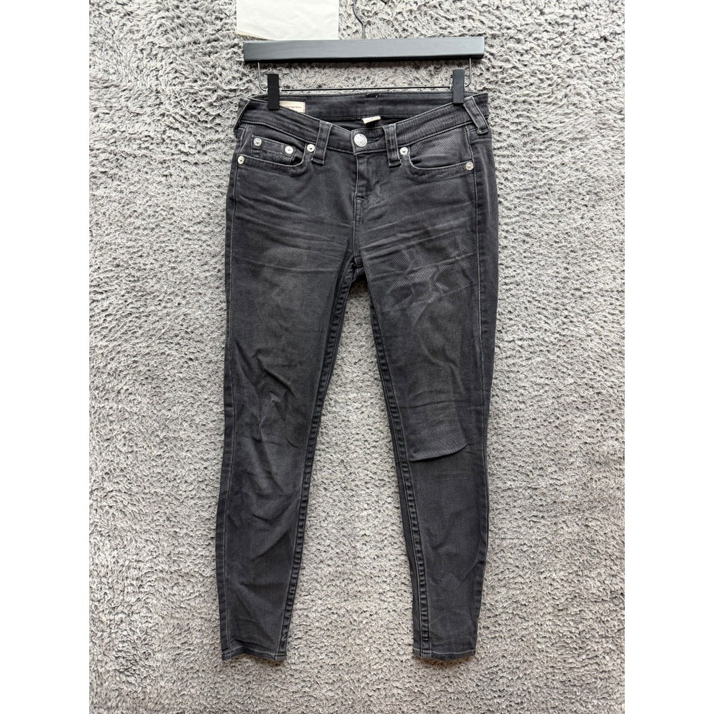 True Religion Halle Mid Rise Stretch Super Skinny Washed Black Womens Size 26